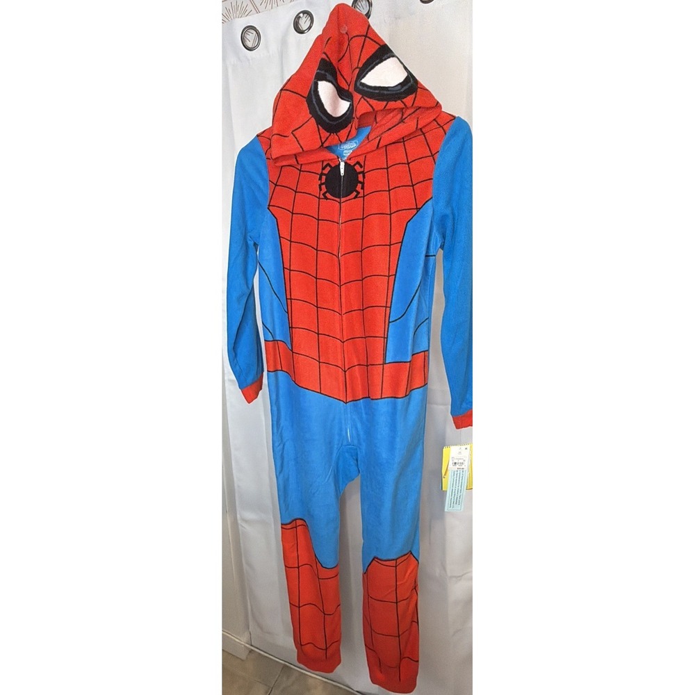 Marvel Spider-Man Superhero Kids Hooded Fleece Costume Pajamas Suit L 12-14 - Picture 4 of 12